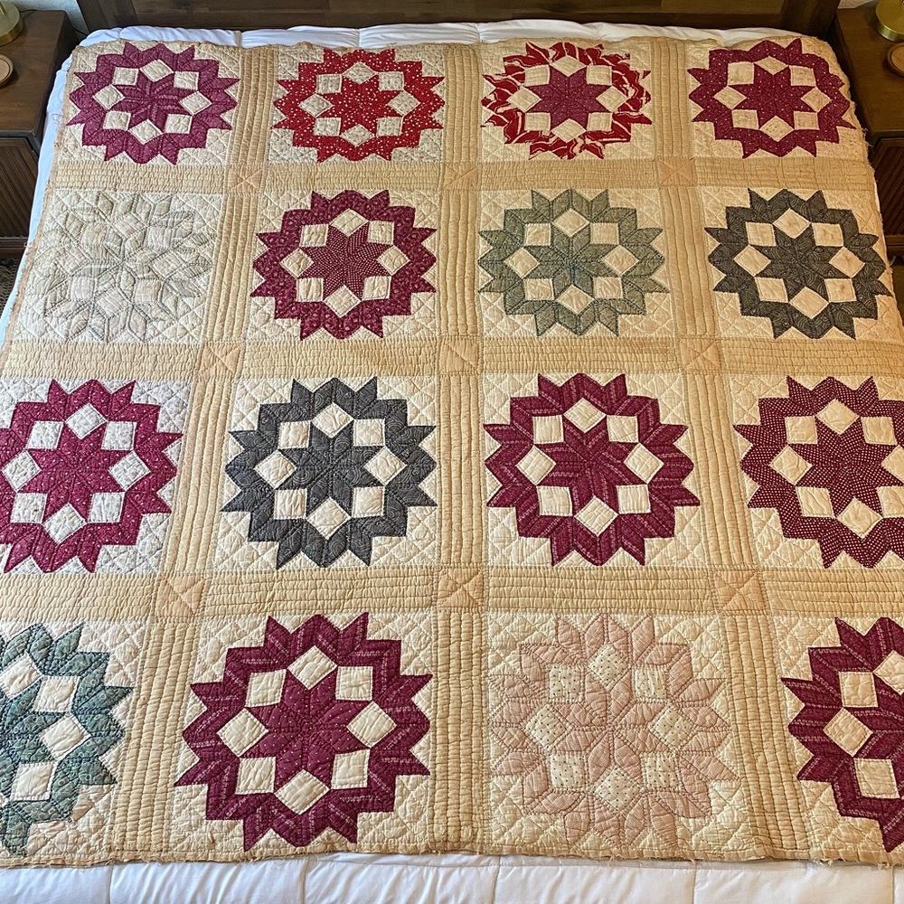 Early 1900s Antique Calico Quilt 6ft 6ft